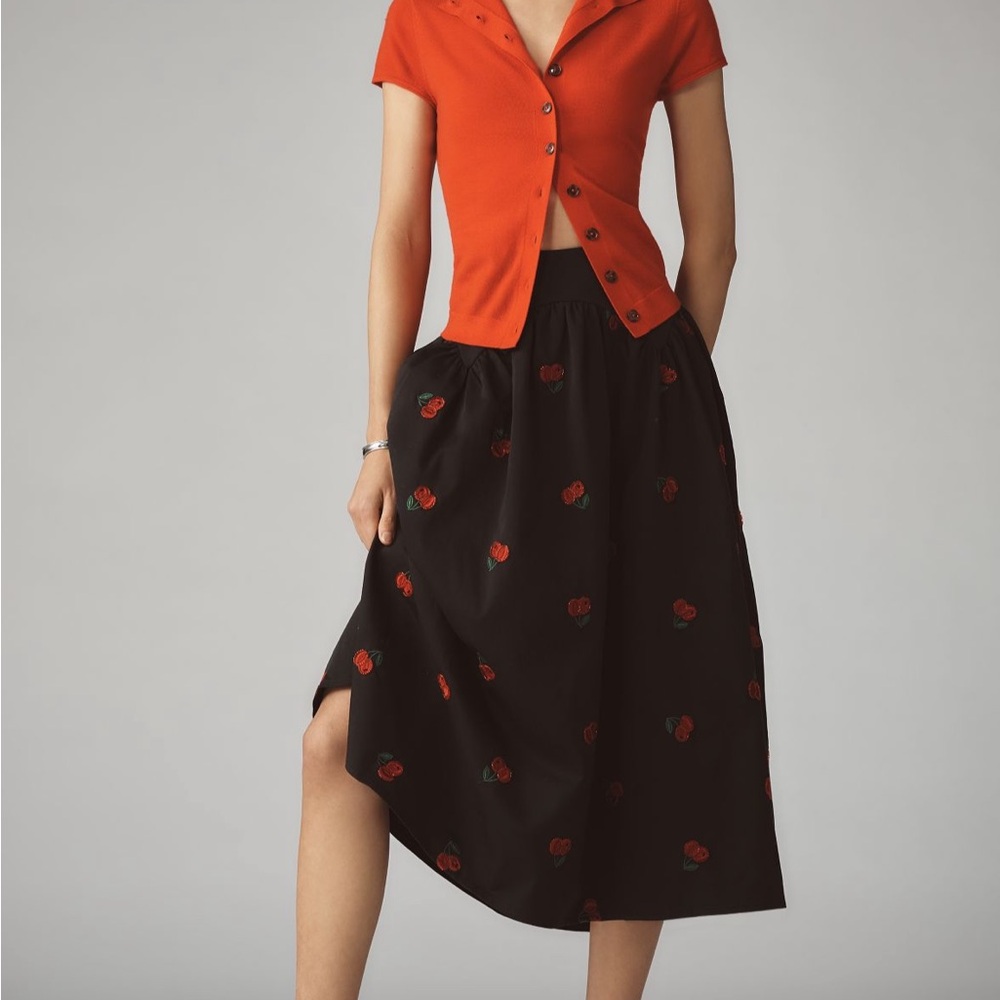 Avec les filles cherry embroidered midi skirt size PXL